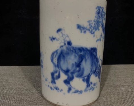 民国八年瓷业公司款老笔筒牧童牛笔筒文房笔筒...