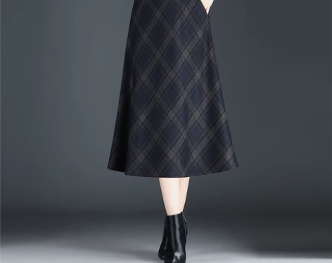 字裙毛呢冬裙半身裙秋冬格子长裙女加厚气质高腰