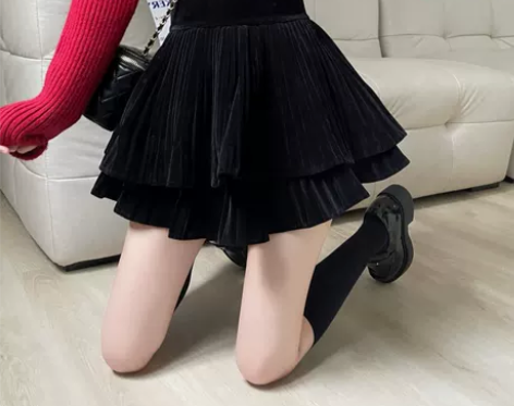 丝绒高腰a字蛋糕裙2023秋冬新款蓬蓬裙防...