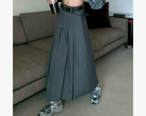 西装裙百褶裙高腰美式学院风A字裙秋季复古长...