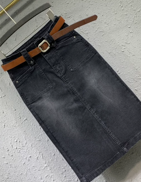 小个子牛仔半身裙新款高腰显瘦黑色百搭中长裙...