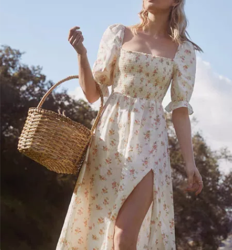 法式小众方领碎花欧式田园风裙子温柔风小清新...