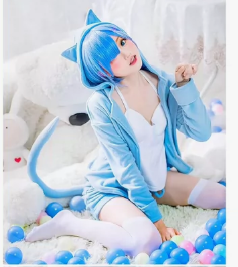 喵老师家的睡衣蕾姆 包假发头饰袜子 袜子是...