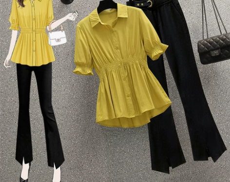 微胖遮肚子减龄上衣套装女夏新款2023大码...