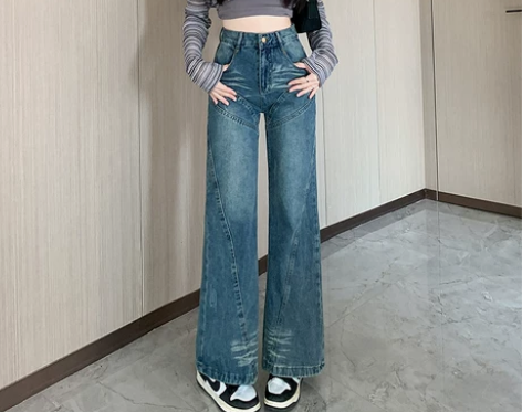 四季通用复古水洗牛仔裤女秋季美式辣妹显瘦阔...