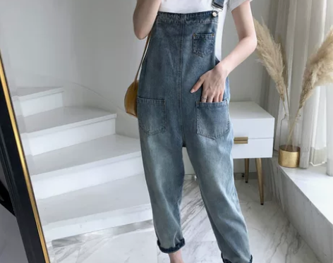 小个子背带裤女夏季2022年新款宽松韩版高...