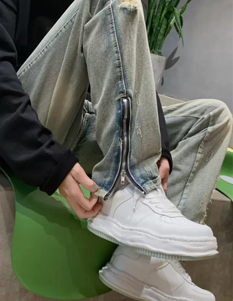 美式高街vibe潮牌破洞牛仔裤男款秋冬宽松...