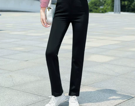 春季新款黑色直筒裤女高腰显瘦百搭长裤弹力西...