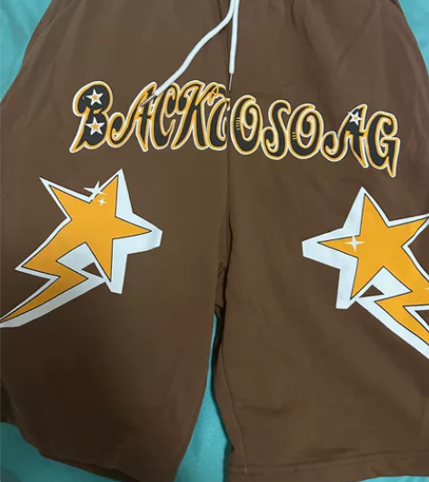 欧美复古发泡印花运动短裤男潮牌街头宽松情侣...