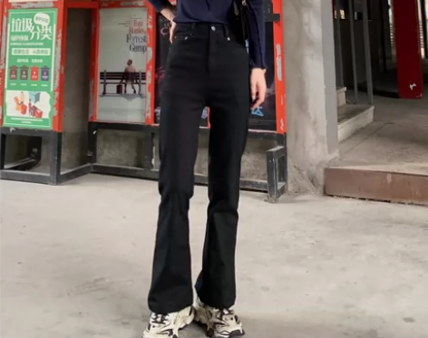 微喇裤子女秋季新款复古大码高腰修身显瘦韩版...