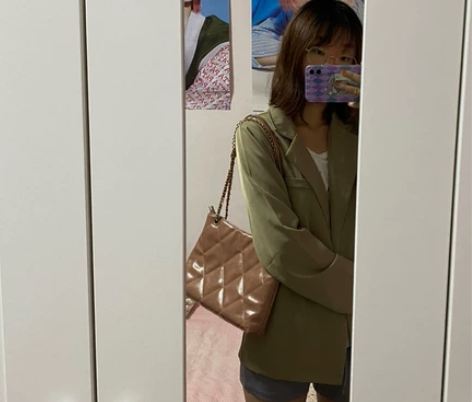 芥末小妹 特别的颜色 小香风菱格链条包高级...