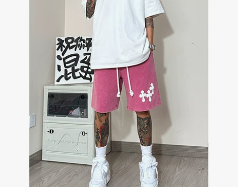 【礼遇价】粉色潮牌高街休闲运动短裤男ove...