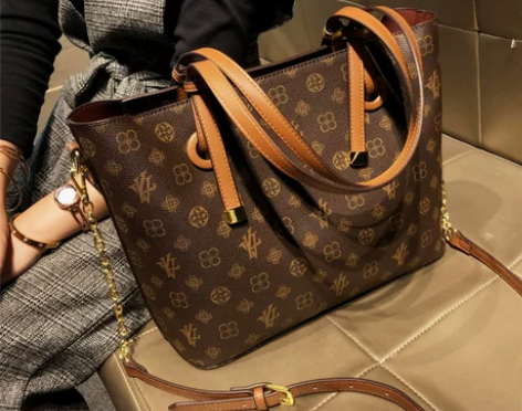 大包包女2023新款真皮老花托特包女大容量...