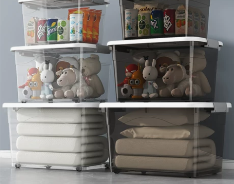 加厚透明塑料收纳箱特大号衣服玩具整理箱有盖...