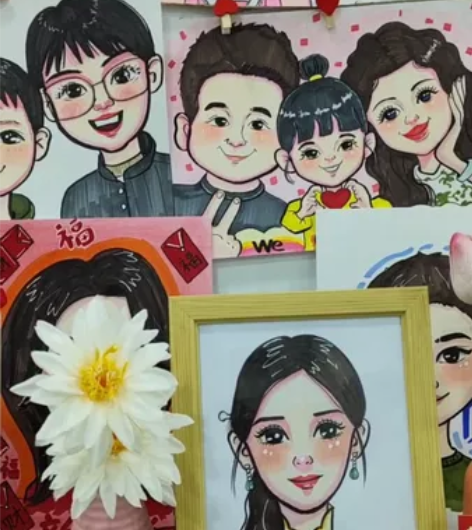 手绘人物 全家福定制，单人 情侣 全家福肖...