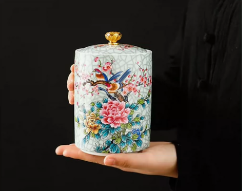 #茶具 茶叶罐 陶瓷茶罐 大容量茶罐 珐琅...