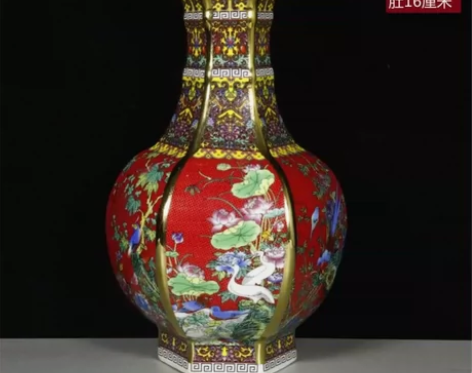 景德镇乾隆官窑款珐琅彩赏瓶影视道具古典陶瓷...