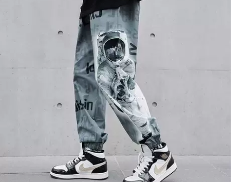 春夏季薄款少年裤宽松束脚裤中学生宇航员印花...