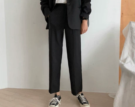 垂感阔腿裤子女春季新款高腰宽松休闲直筒黑色...
