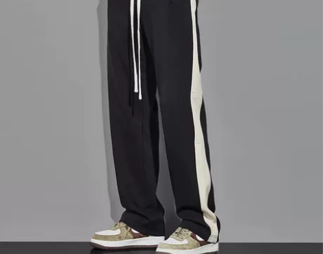 香港潮牌侧条纹直筒裤男士秋冬宽松阔腿休闲裤...