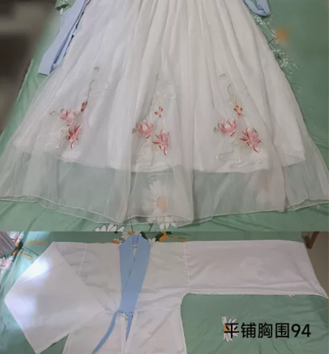 魏晋风汉服白色刺绣花宽袖交领上衣齐腰褶裙 ...