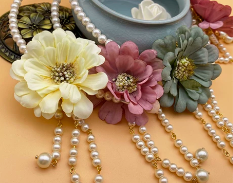 耀如春华 原创珍珠发箍 汉服绢花发饰宋制明...