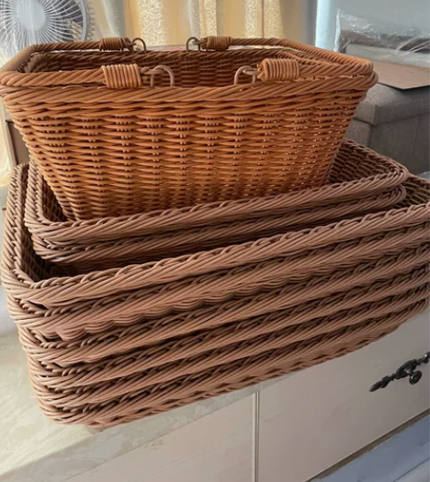 面包篮筐零食篮水果筐托盘方形筐大藤篮超市陈...