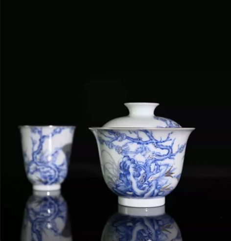 赋春寻隐青花描银 梅花套组 纯手工手绘 茶...