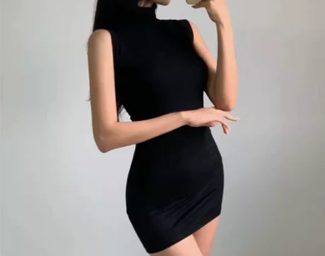 全新 纸片人裙子高领加绒褶皱无袖背心连衣裙...