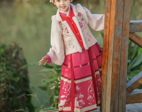 【全新未拆封】女童汉服冬款儿童加绒拜年服超...