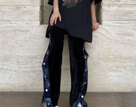 【狂欢价】黑色美式hiphop高街运动排扣...