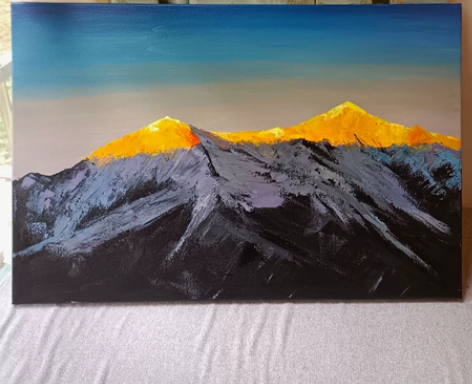 纯手绘丙烯画  刮刀系列:日照金山 手绘油...