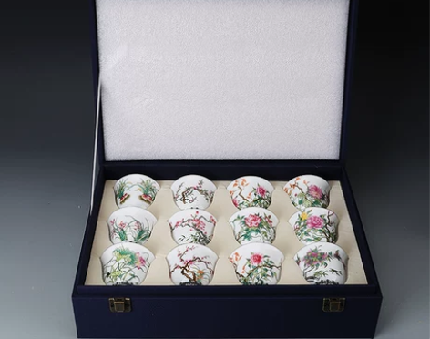 大清乾隆粉彩十二花神杯礼盒装 仿古瓷器古董...