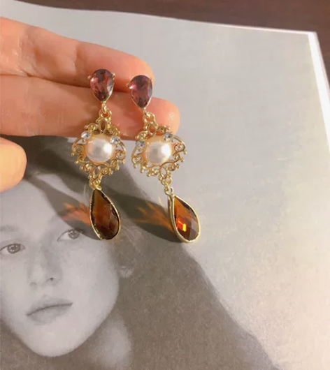 Vintage中古耳环一对 欧洲老工工艺制...