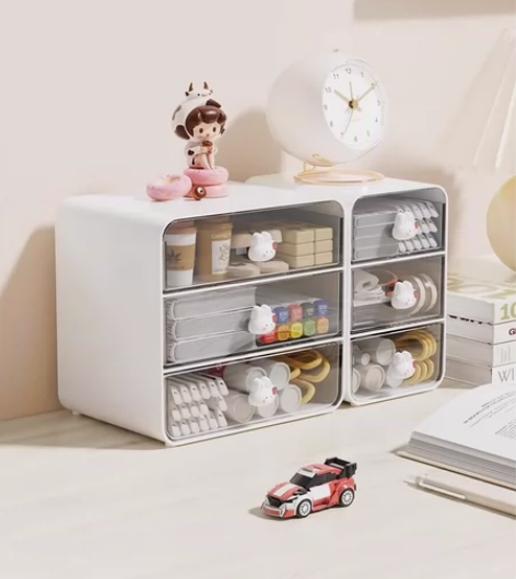 简约透明收纳盒抽屉式桌面化妆盒化妆品书桌整...