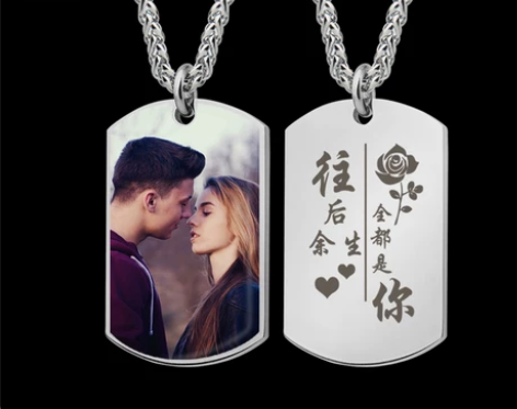 彩色照片钛钢男士项链潮牌百搭军牌吊坠定制情...