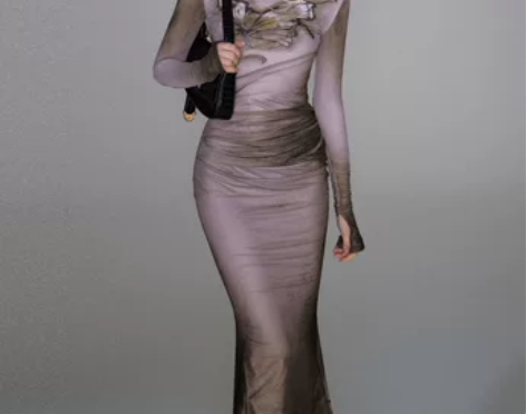 OfAkiva“梦核美学”蝴蝶印花网 纱连...