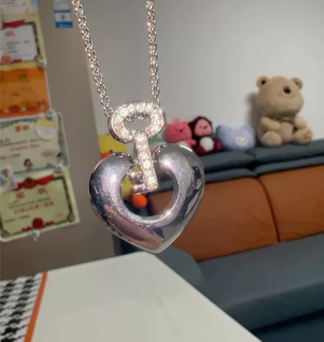 欧美外贸日韩外贸复古白银色钥匙桃心钥匙钉项...