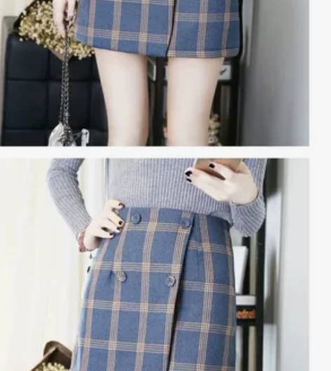 复古格子半身裙女秋冬小个子高腰显瘦包臀裙防...