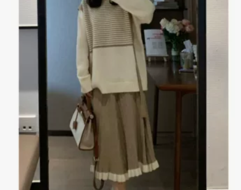 ms甜末末 2023秋新品撞色设计荷叶边针...