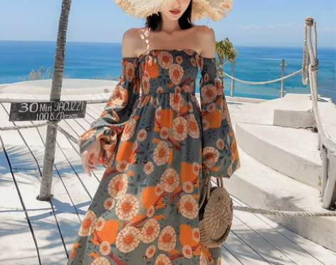 云南三亚超仙海边旅游度假沙滩长裙法式复古一...