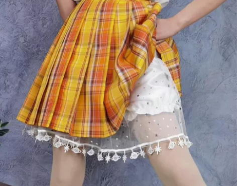 甜酷风辣妹格子裙子男女夏季显瘦学院风小众短...