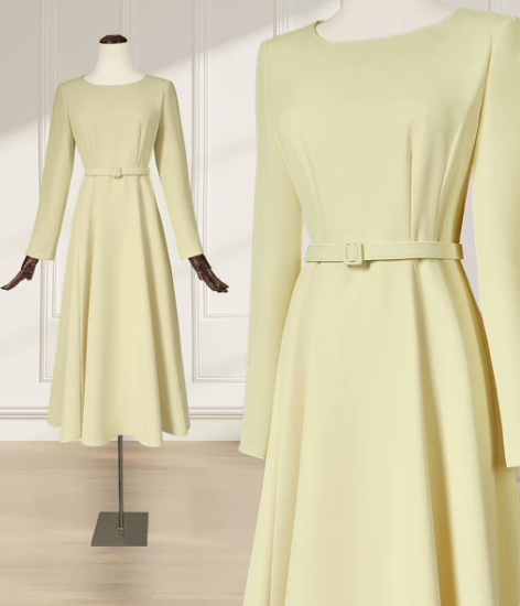 高端精致端庄大气黄色连衣裙奢华大牌淡黄长裙