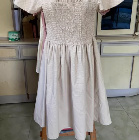 MJ style 法式复古小飞袖方领格子公...