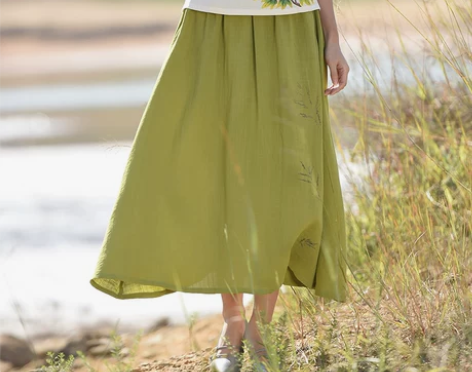 民国风复古棉麻夏装小清新半身裙中长款A字裙...