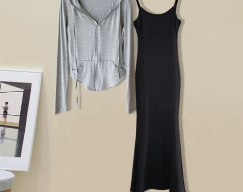 纯欲风性感辣妹套装女春季新款连帽长袖开衫修...