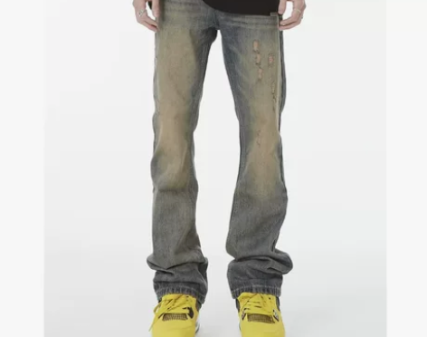欧美vibe风复古做旧破洞牛仔裤男女百搭显...