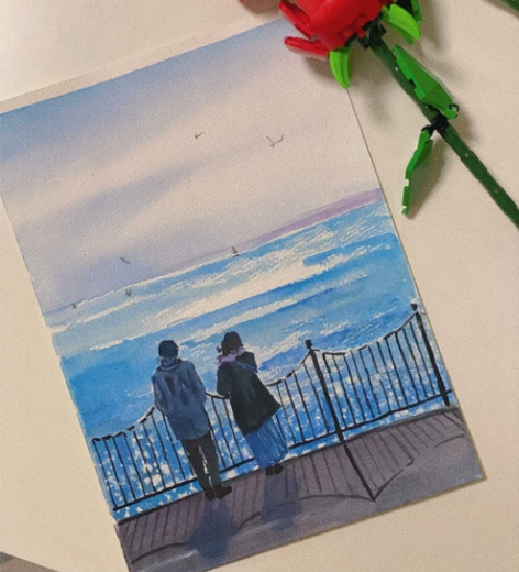 16k水彩画  有边框 水彩纯手绘人物色彩...