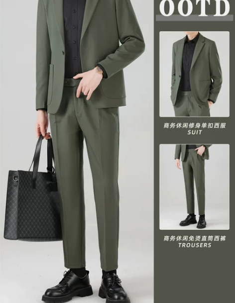 啄木鸟宽松休闲西服套装男秋冬商务高级感新郎...