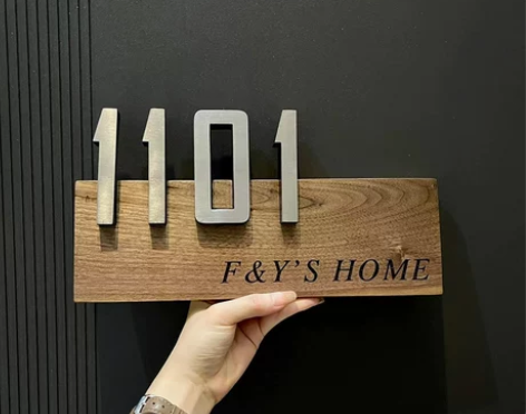 门牌号高级感家用入户黑胡桃户外实木金属数字...